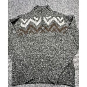 BKE Sweater Mens Medium Gray Brown White Half Zip Wool‎ Blend Chevron Pullover